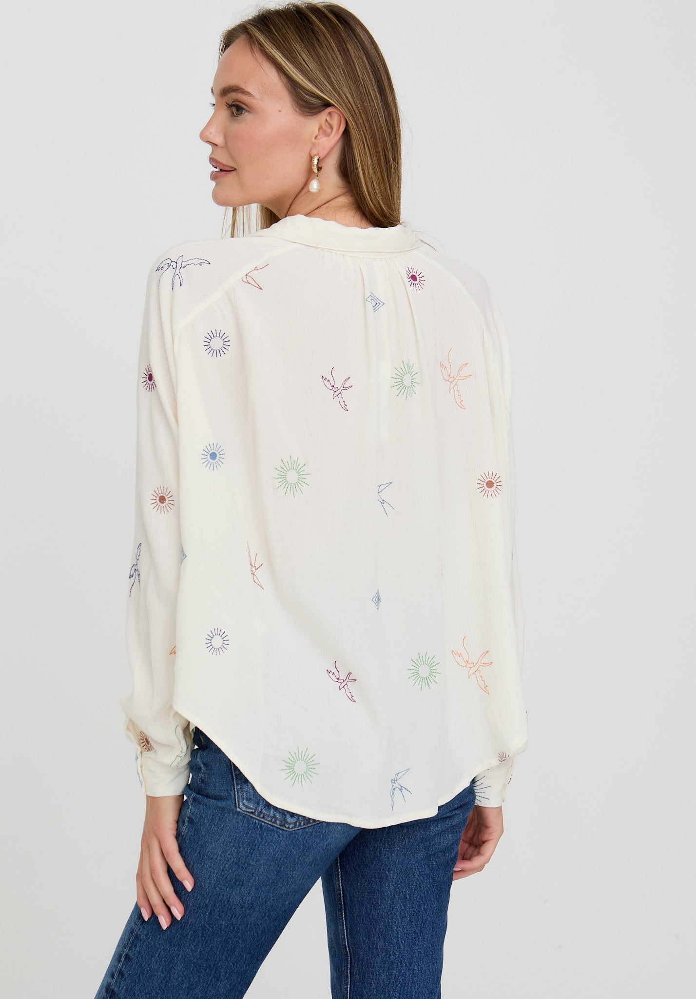 Swallow Crinkle Embroidered Shirt In Cream