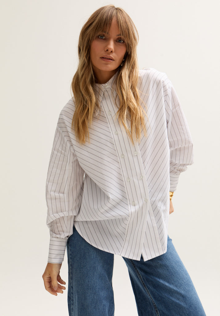 Dapper Double Placket Stripe Shirt In White