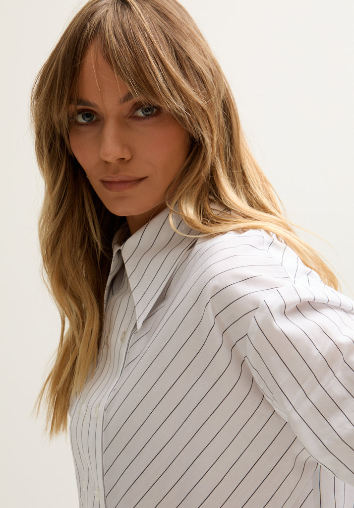 Dapper Double Placket Stripe Shirt In White