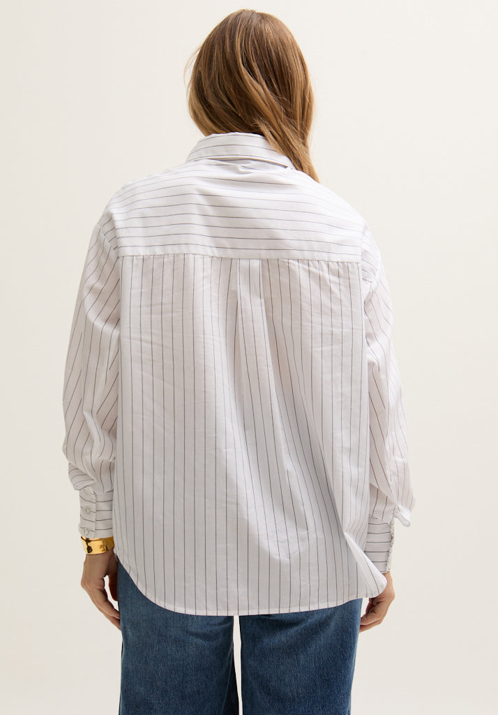 Dapper Double Placket Stripe Shirt In White