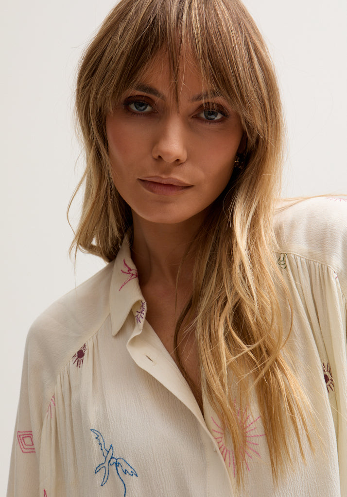 Swallow Crinkle Embroidered Shirt In Cream