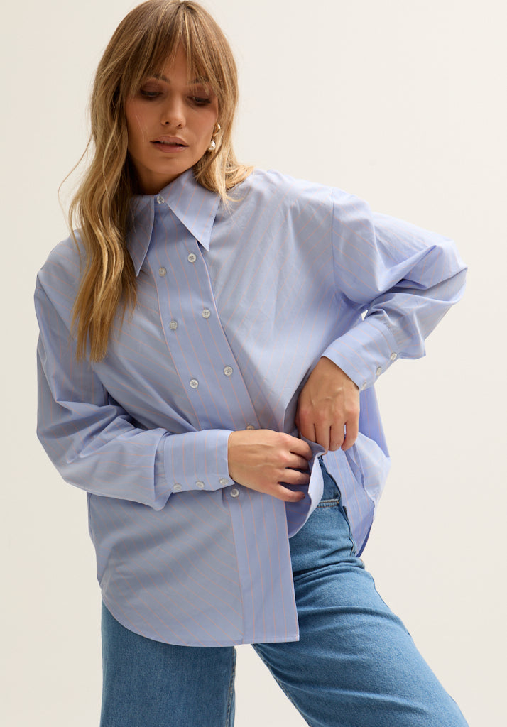 Dapper Double Placket Stripe Shirt In Blue