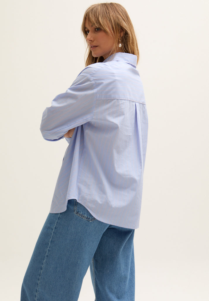 Dapper Double Placket Stripe Shirt In Blue