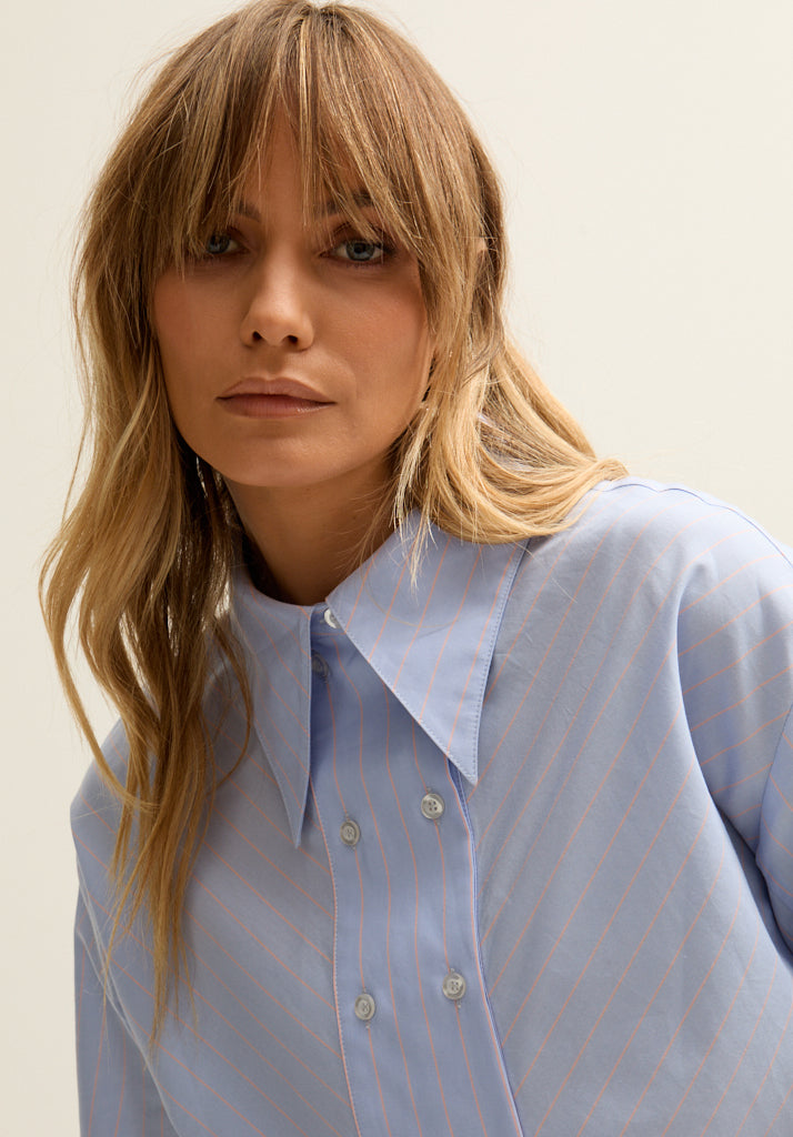 Dapper Double Placket Stripe Shirt In Blue