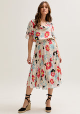 Galaxy Cowl Neck Poppy Print Midi Dress In Multi