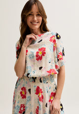 Galaxy Cowl Neck Poppy Print Midi Dress In Multi