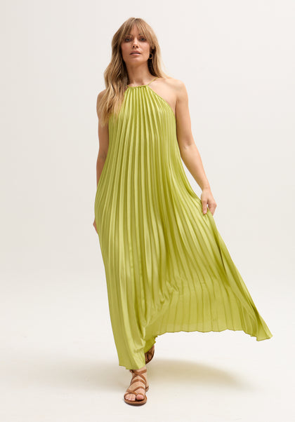Philomena Halter Neck Pleated Maxi Dress In Green