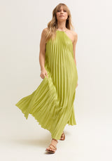 Philomena Halter Neck Pleated Maxi Dress In Green