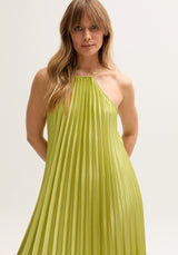 Philomena Halter Neck Pleated Maxi Dress In Green