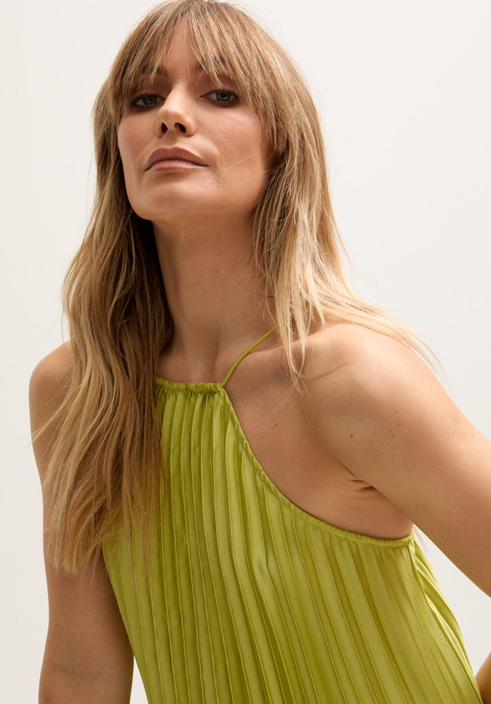 Philomena Halter Neck Pleated Maxi Dress In Green