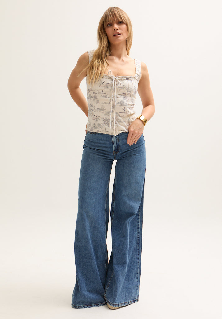 Hilda Corset Inspired Josephine Print Blouse In Cream