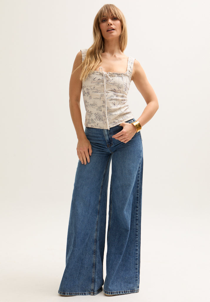 Hilda Corset Inspired Josephine Print Blouse In Cream