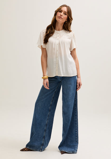 Kew Lace Insert Angel Sleeve Shirt In Cream