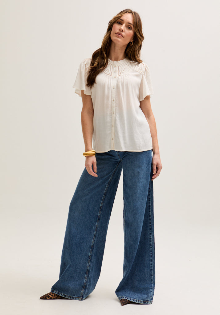 Kew Lace Insert Angel Sleeve Shirt In Cream