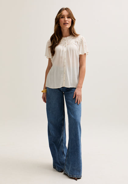 Kew Lace Insert Angel Sleeve Shirt In Cream