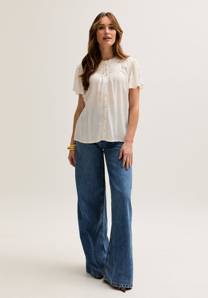 Kew Lace Insert Angel Sleeve Shirt In Cream