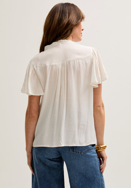 Kew Lace Insert Angel Sleeve Shirt In Cream