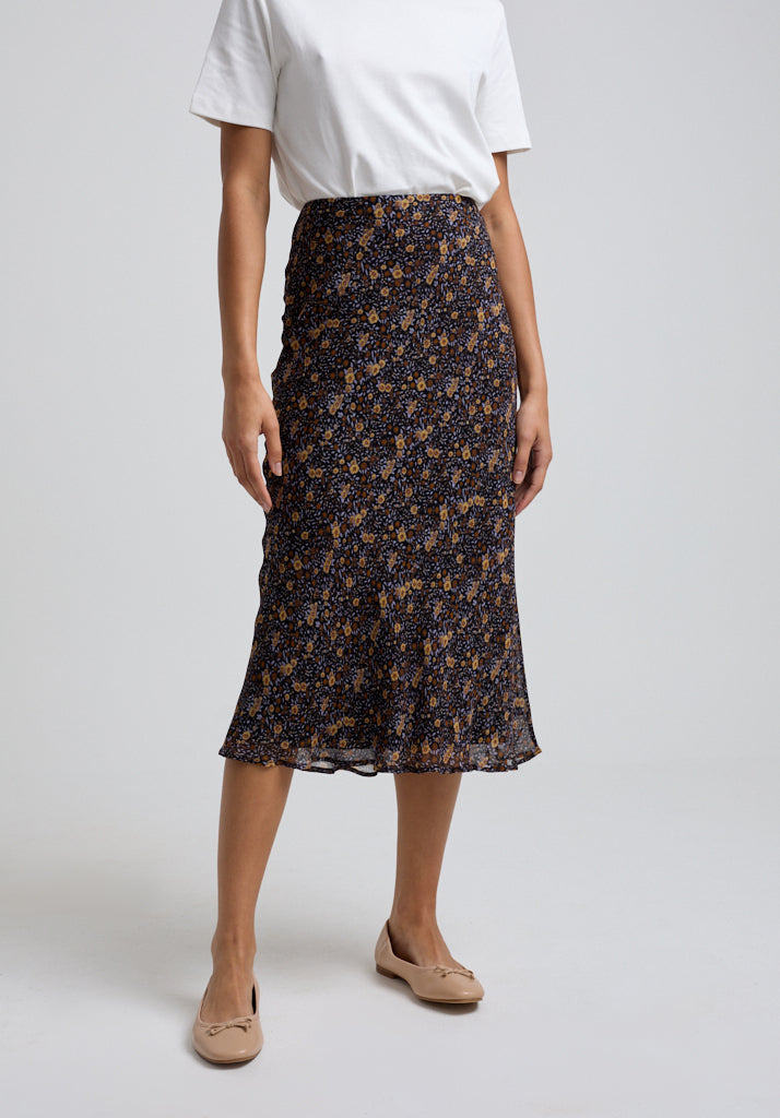 Poppy Aster Midi Skirt in Black