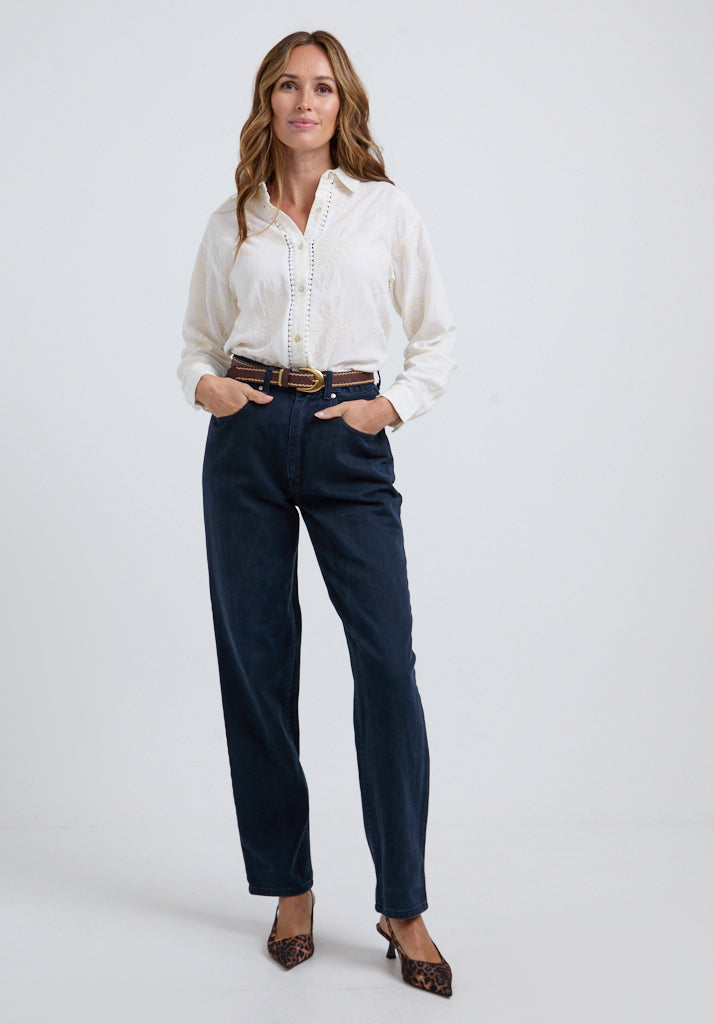 Sara Lace Insert Embroidered Shirt In White