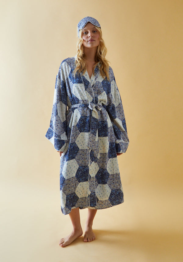 Corina Robe With Pouch Aster Patchwork Blue