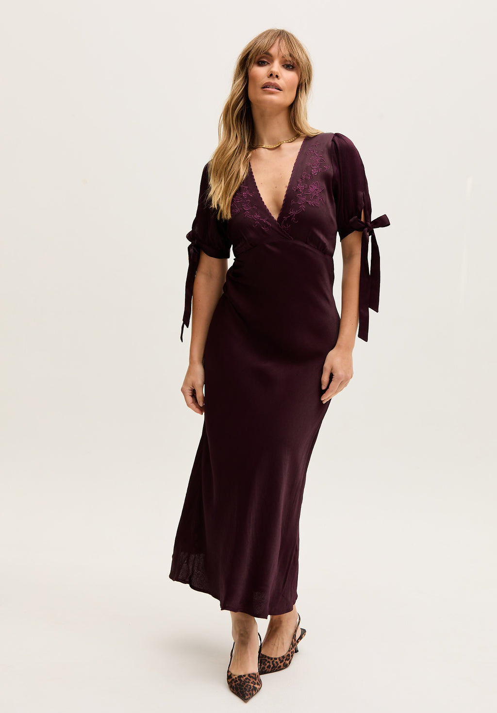 Princess Bias Cut Embroidered Maxi Dress In Purple - image 2