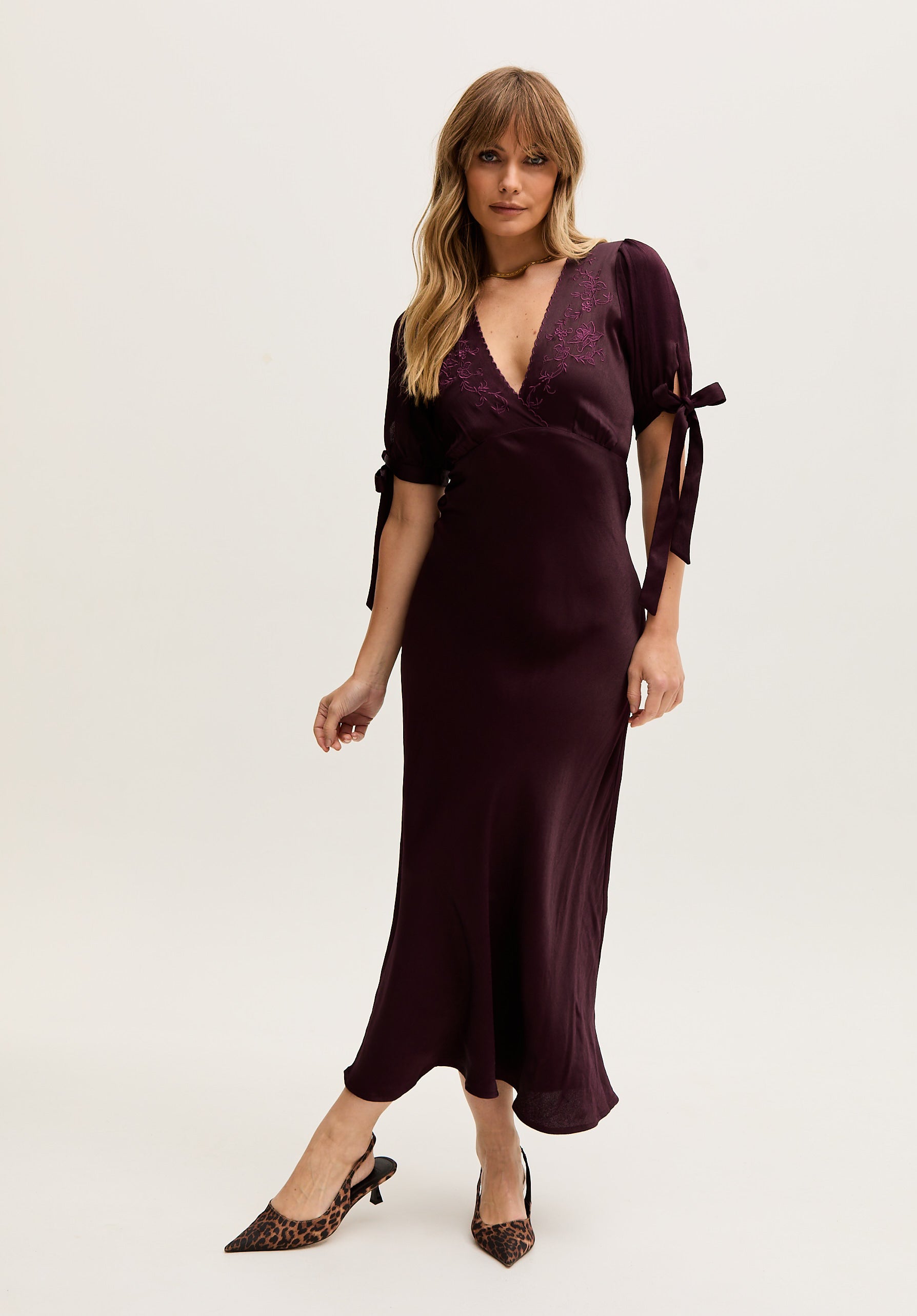 Princess Bias Cut Embroidered Maxi Dress In Purple - image 4
