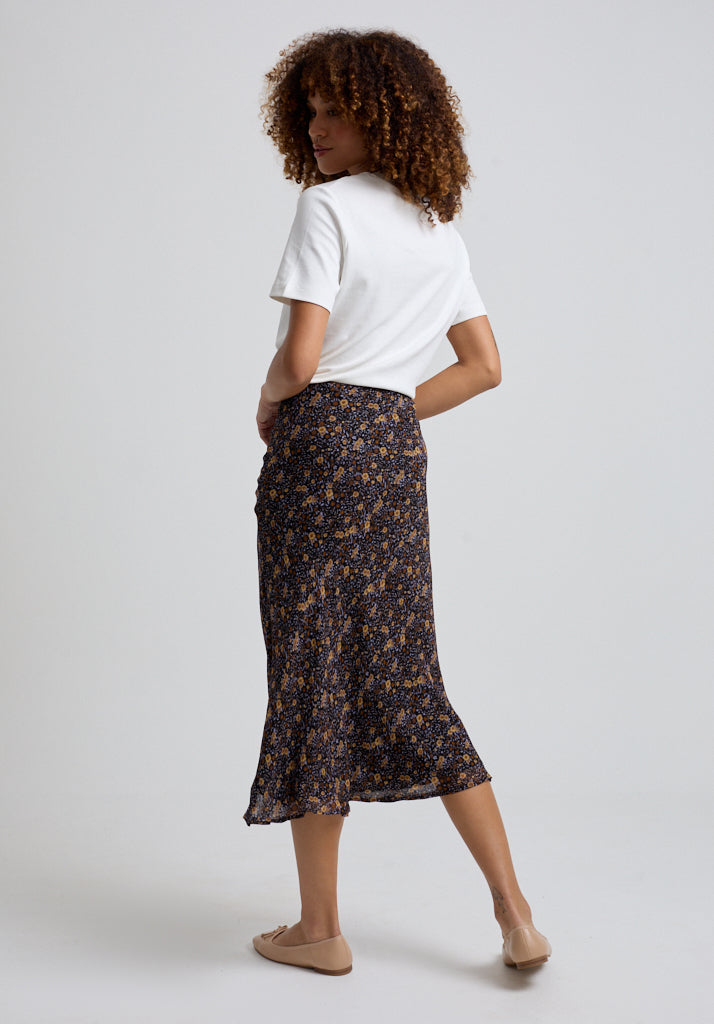 Poppy Aster Midi Skirt in Black