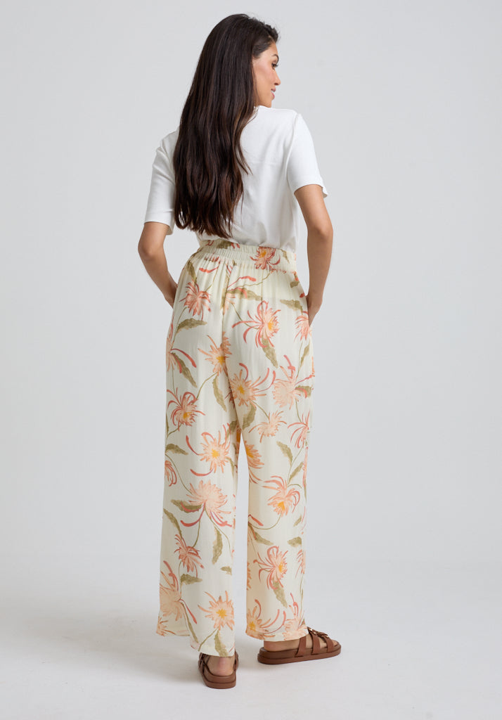 Wide Leg Floral Printed Trouser with deep waistband and pockets back view