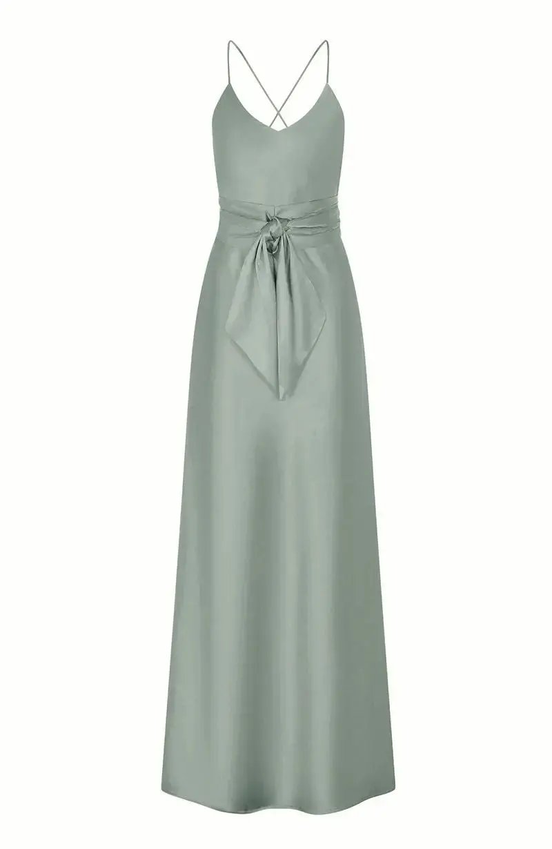 Brooklyn Dress in Sage Green Satin - Strappy Slip Bridesmaid Dress