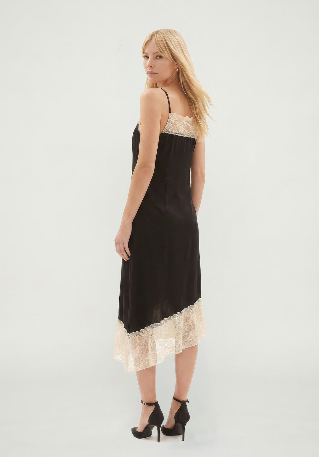 PREORDER Abby Lace Insert Midi Dress in Black and White