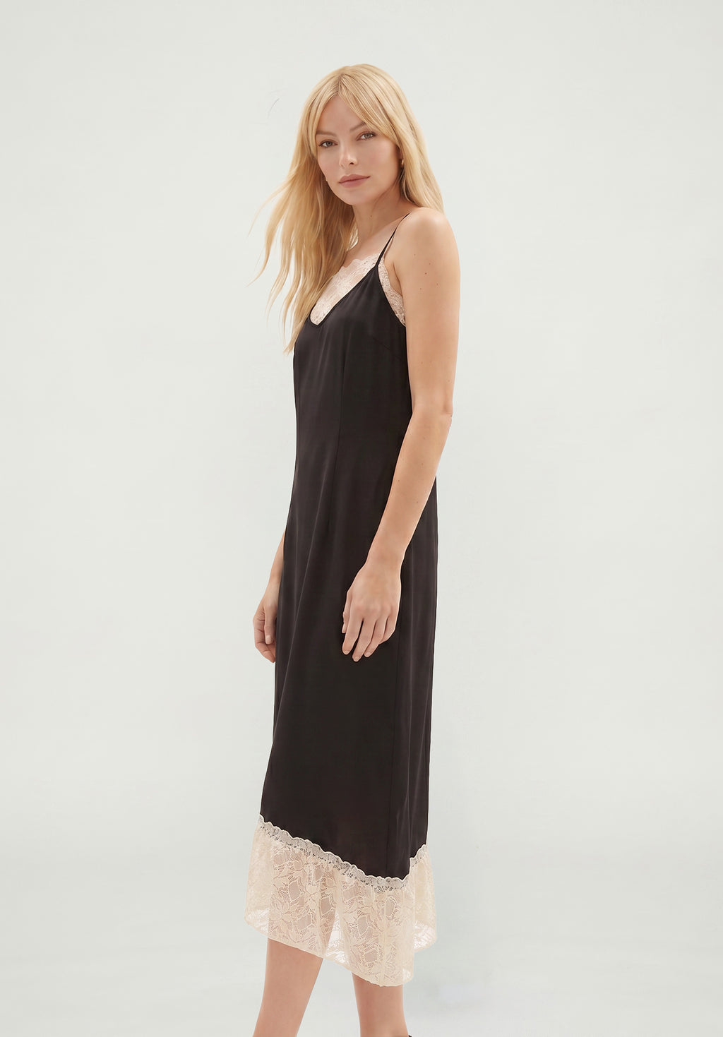 PREORDER Abby Lace Insert Midi Dress in Black and White