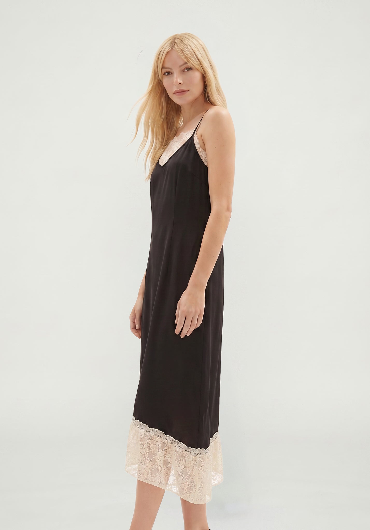 PREORDER Abby Lace Insert Midi Dress in Black and White