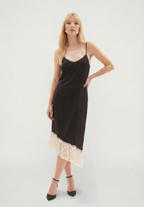 Abby Lace Insert Midi Dress in Black and White