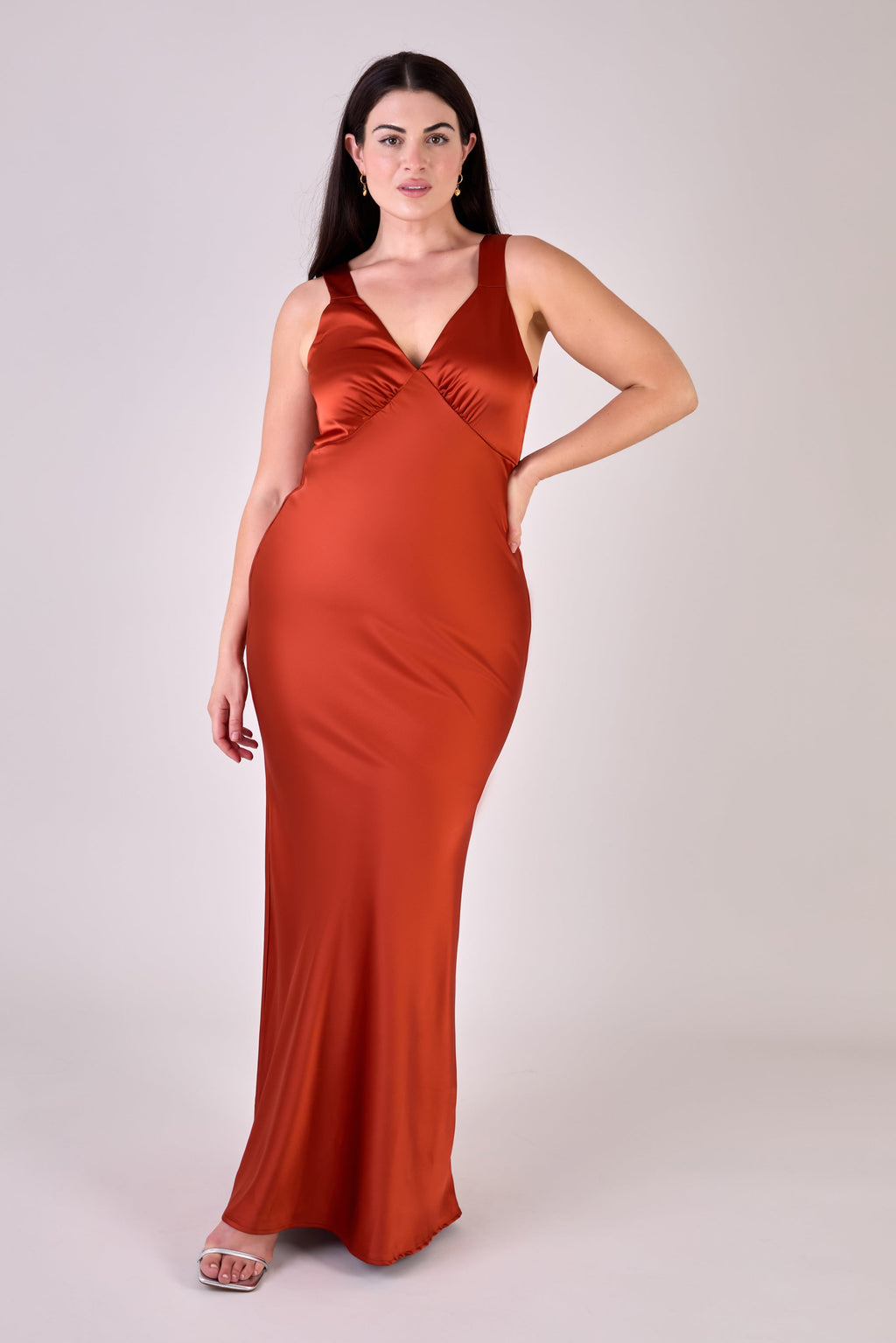 Amelia Satin Bias-Cut Maxi Bridesmaid Dress – Burnt Orange