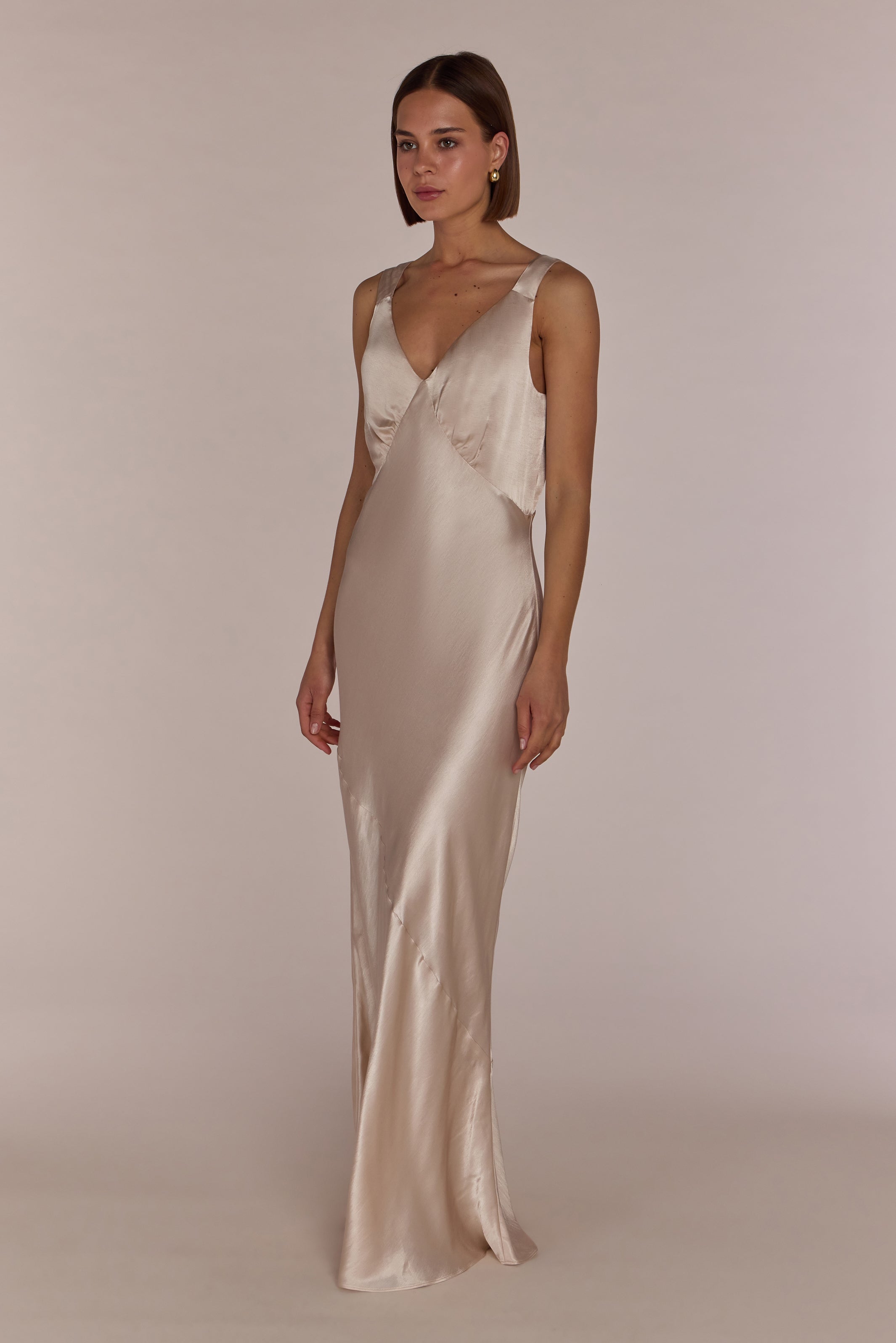 Champagne Satin Bridesmaid Dress – Amelia
