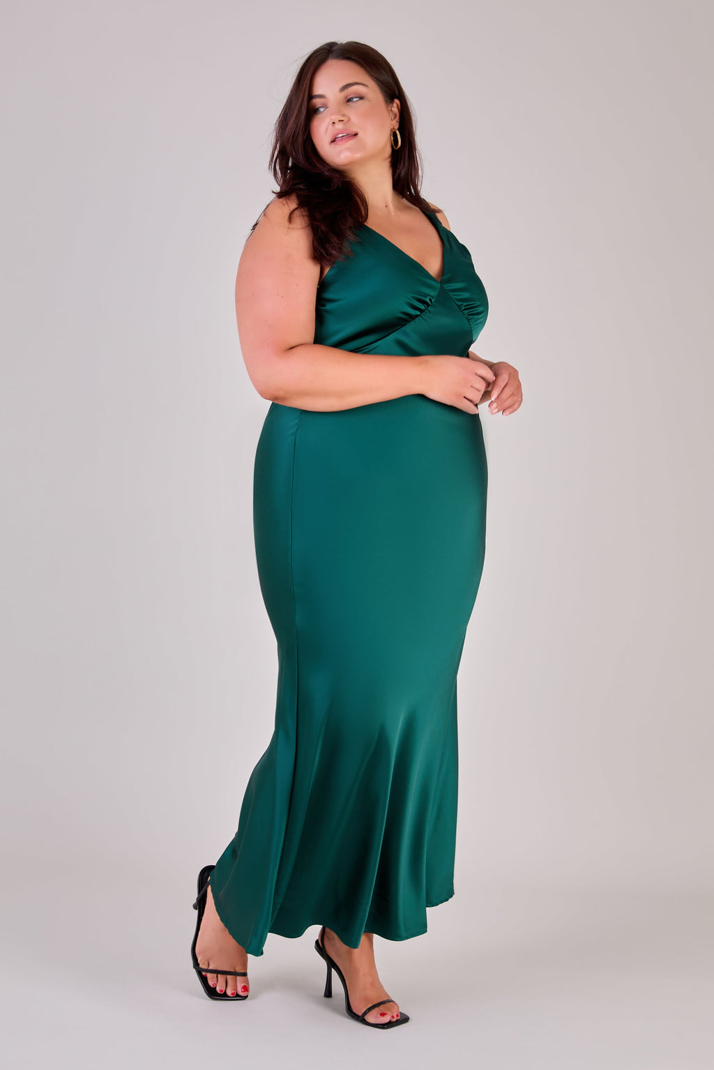 Amelia Dress in Forest Green Satin — Bias-Cut Maxi Bridesmaid Dress