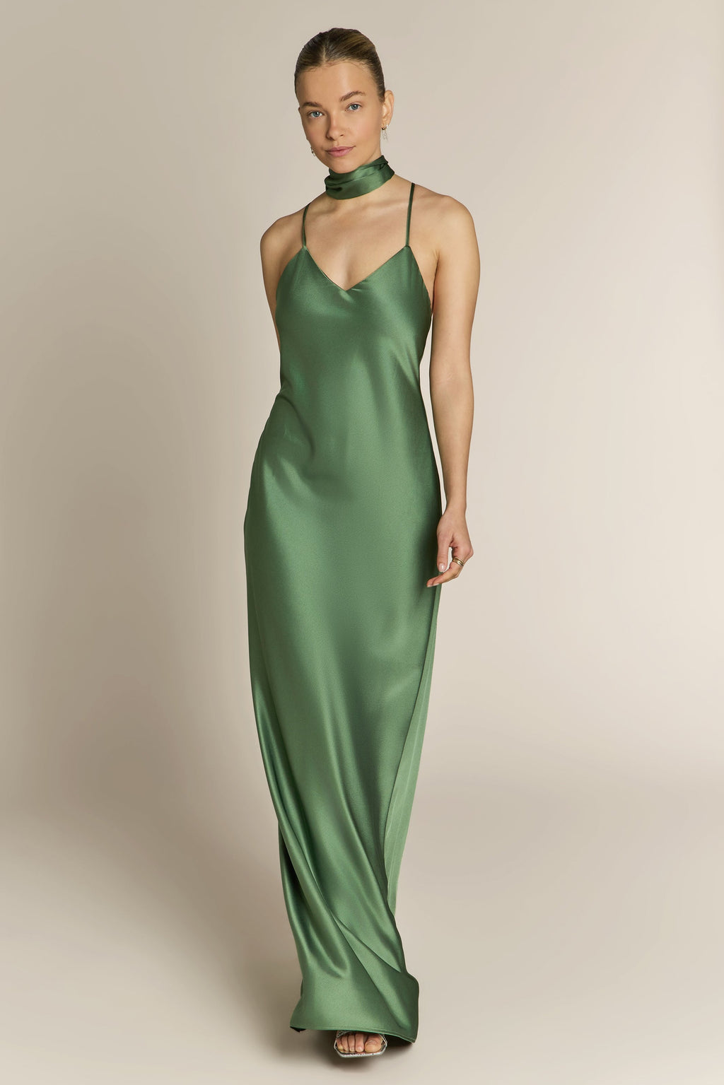 Brooklyn Dress in Olive Green Satin - Strappy Slip Bridesmaid Dress