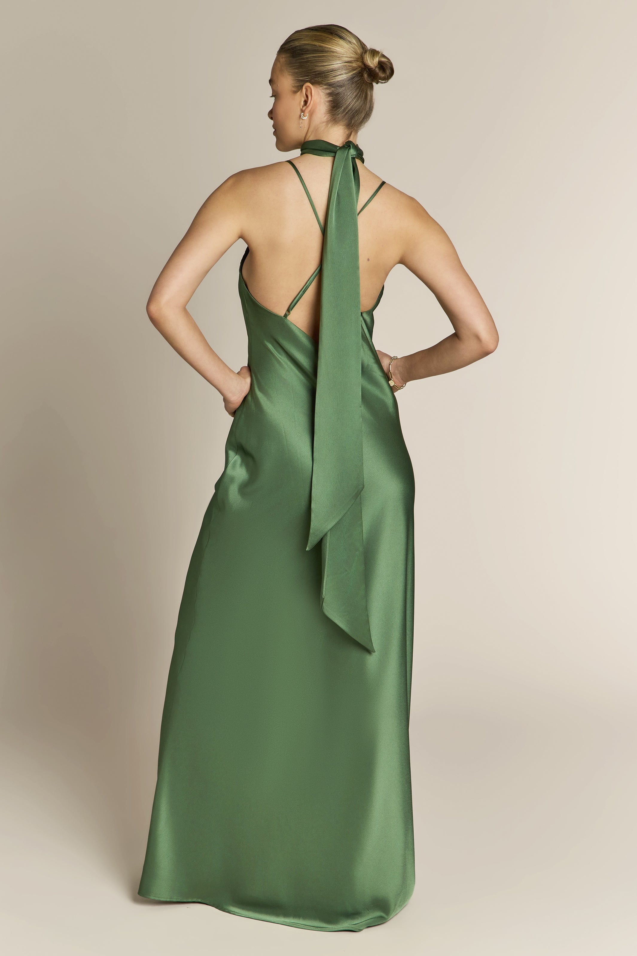 Brooklyn Dress in Olive Green Satin - Strappy Slip Bridesmaid Dress