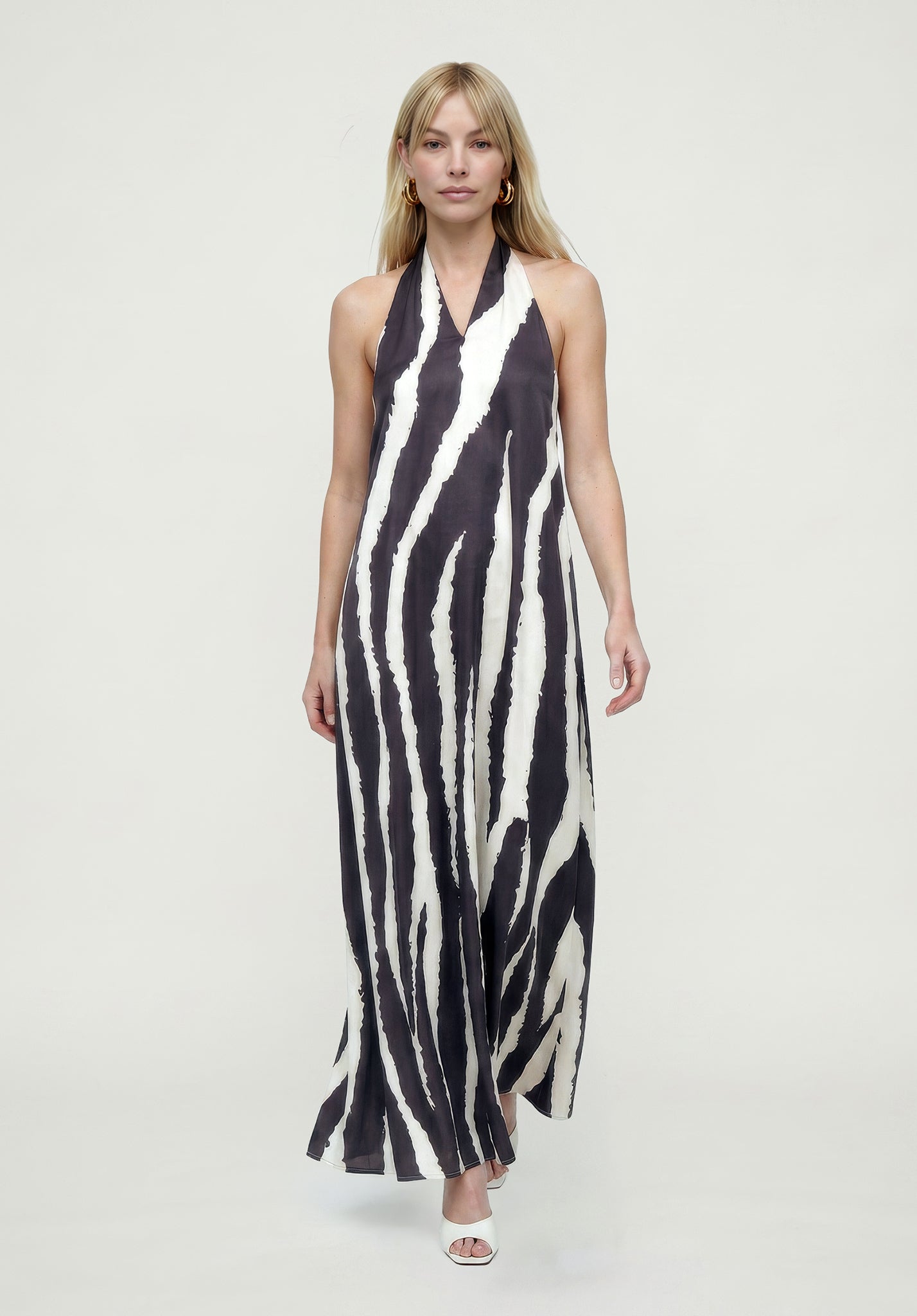 PREORDER Belle Zebra Print Maxi Dress in Black and White