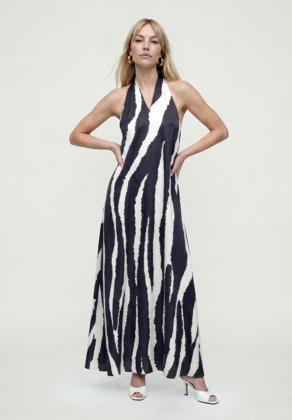 PREORDER Belle Zebra Print Maxi Dress in Black and White