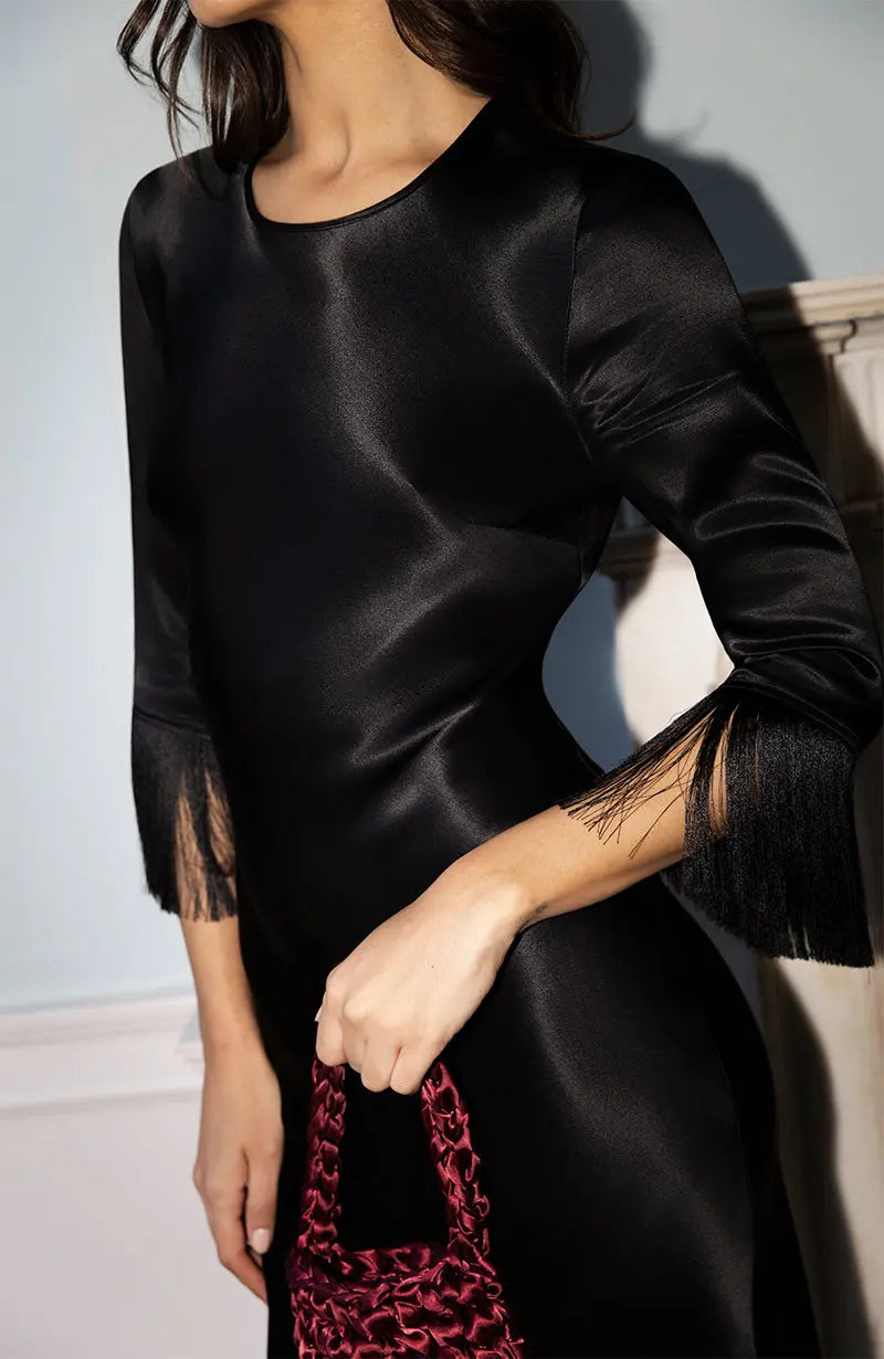 Dolly Fringe Sleeve Black Dress