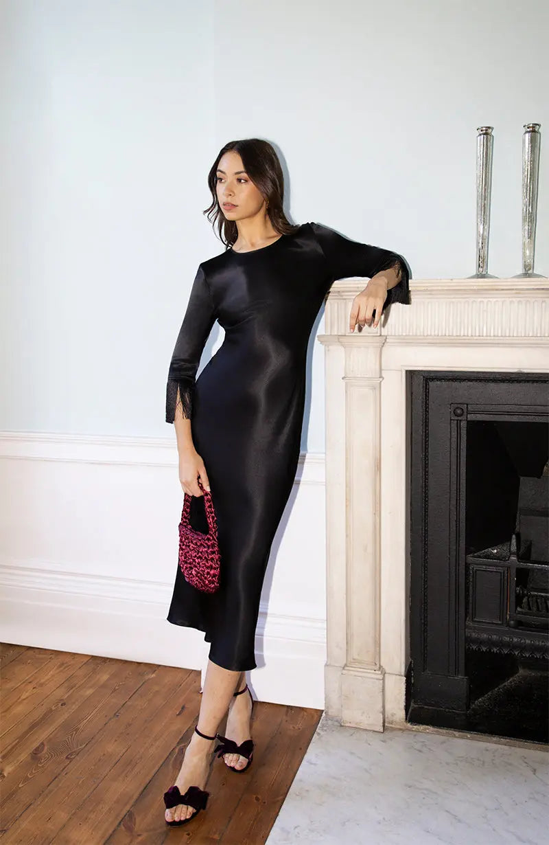 Dolly Fringe Sleeve Black Dress