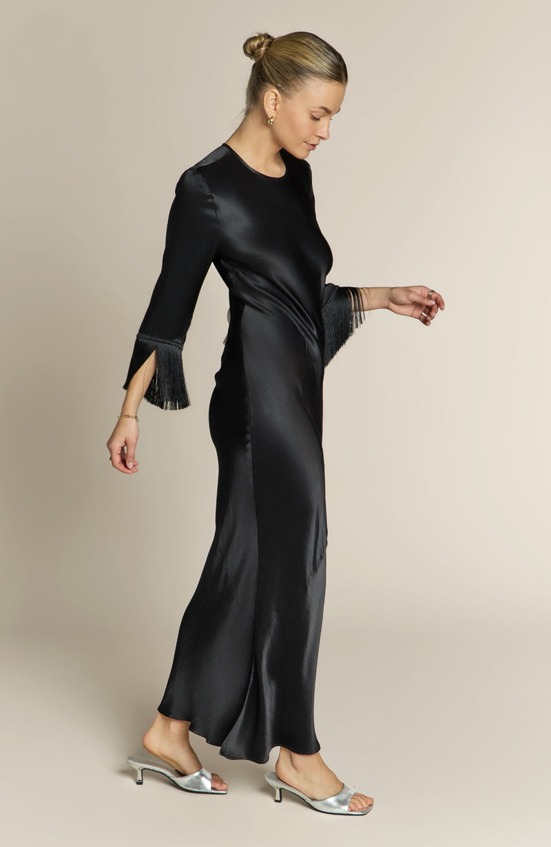 Dolly Fringe Sleeve Black Dress