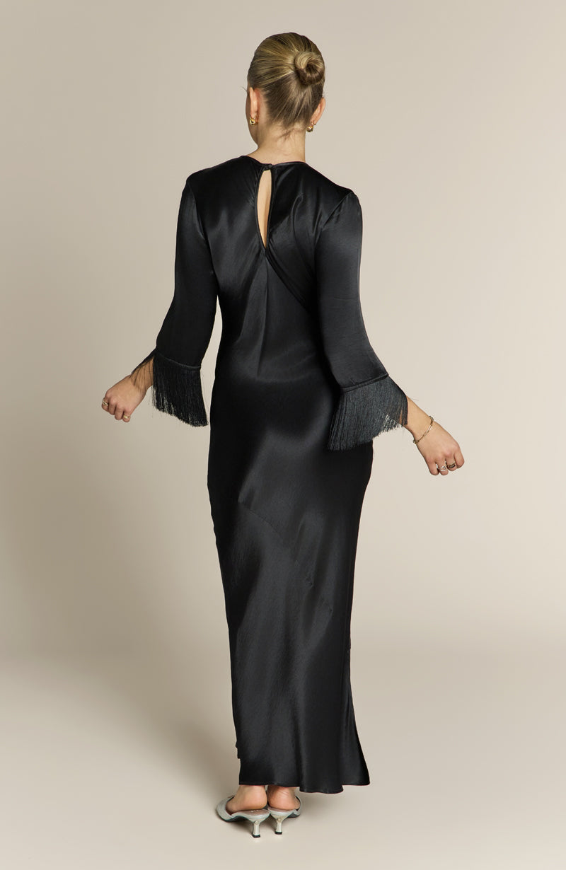 Dolly Fringe Sleeve Black Dress