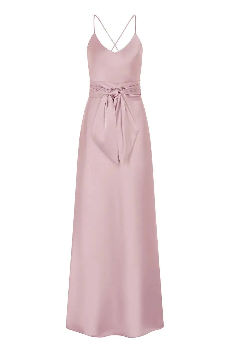 Brooklyn Dress in Rose Pink Satin - Strappy Slip Bridesmaid Dress