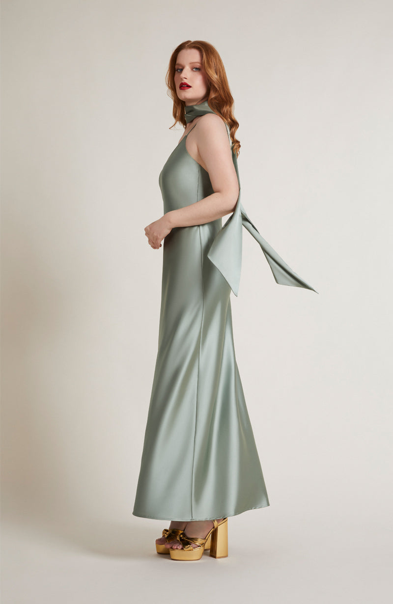 Brooklyn Dress in Sage Green Satin - Strappy Slip Bridesmaid Dress