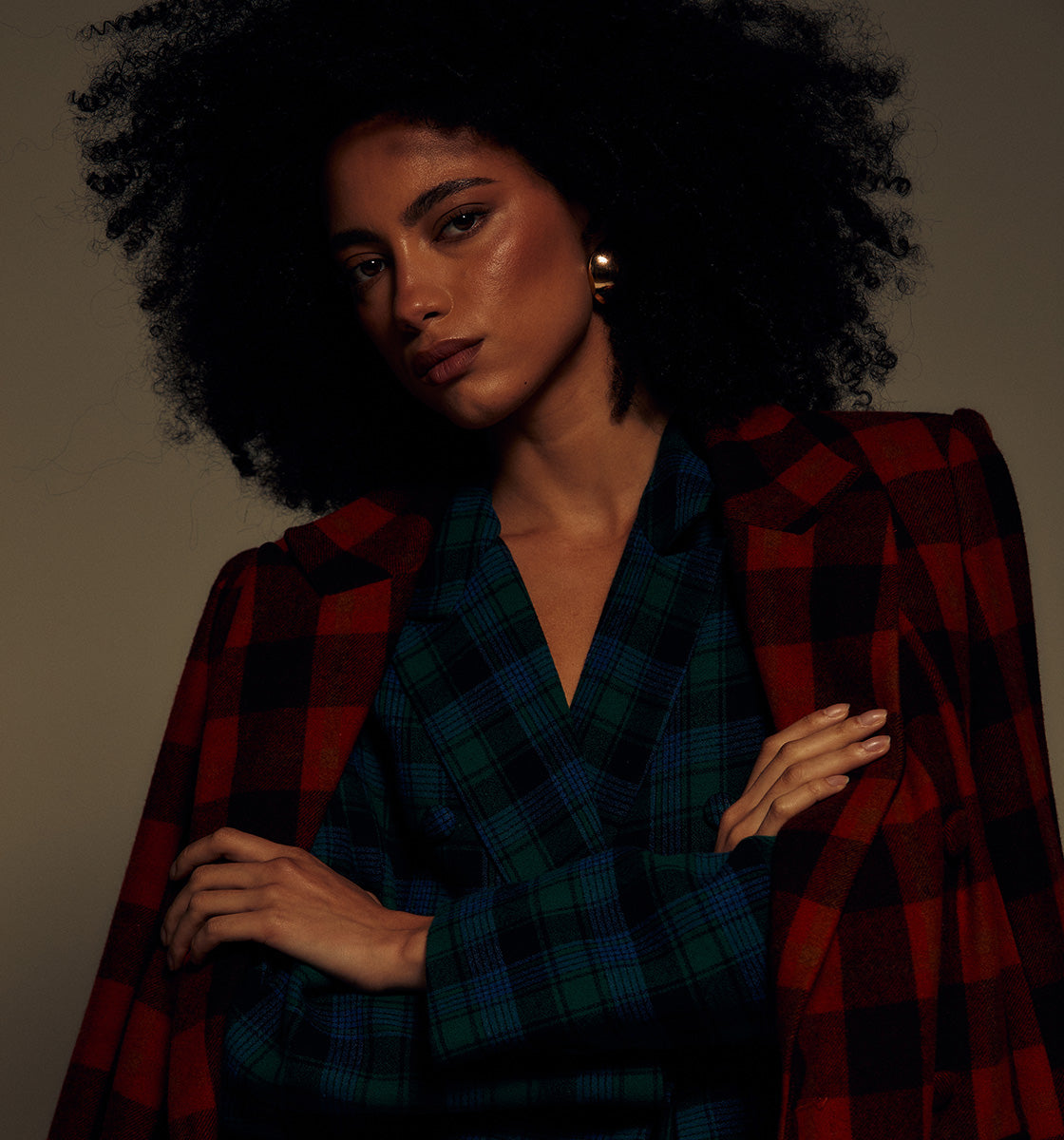 Tamara Double Breasted Check Print Coat In Red & Zena Double Breasted Prince Of Wales Check Print Jacket In Blue