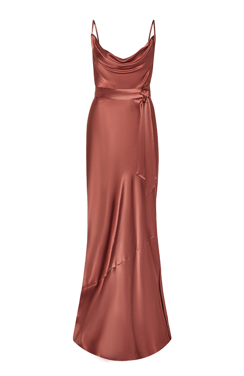 Pollenca Dress in Terracotta Satin