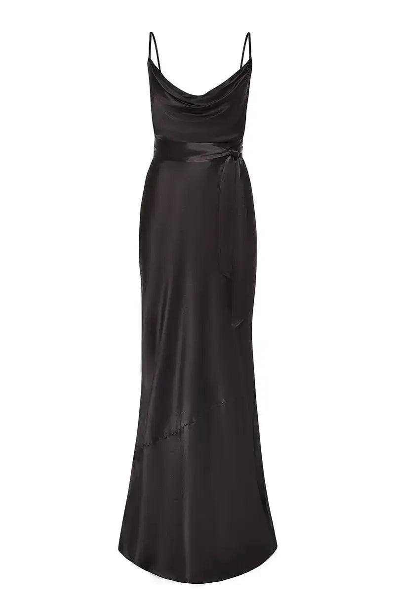 Pollenca Dress in Black Viscose Satin