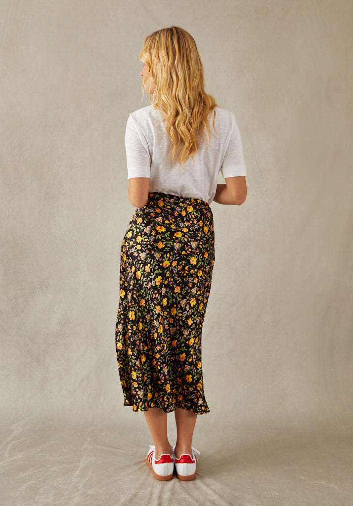 Floral Midi Skirt in Cream/Poppy